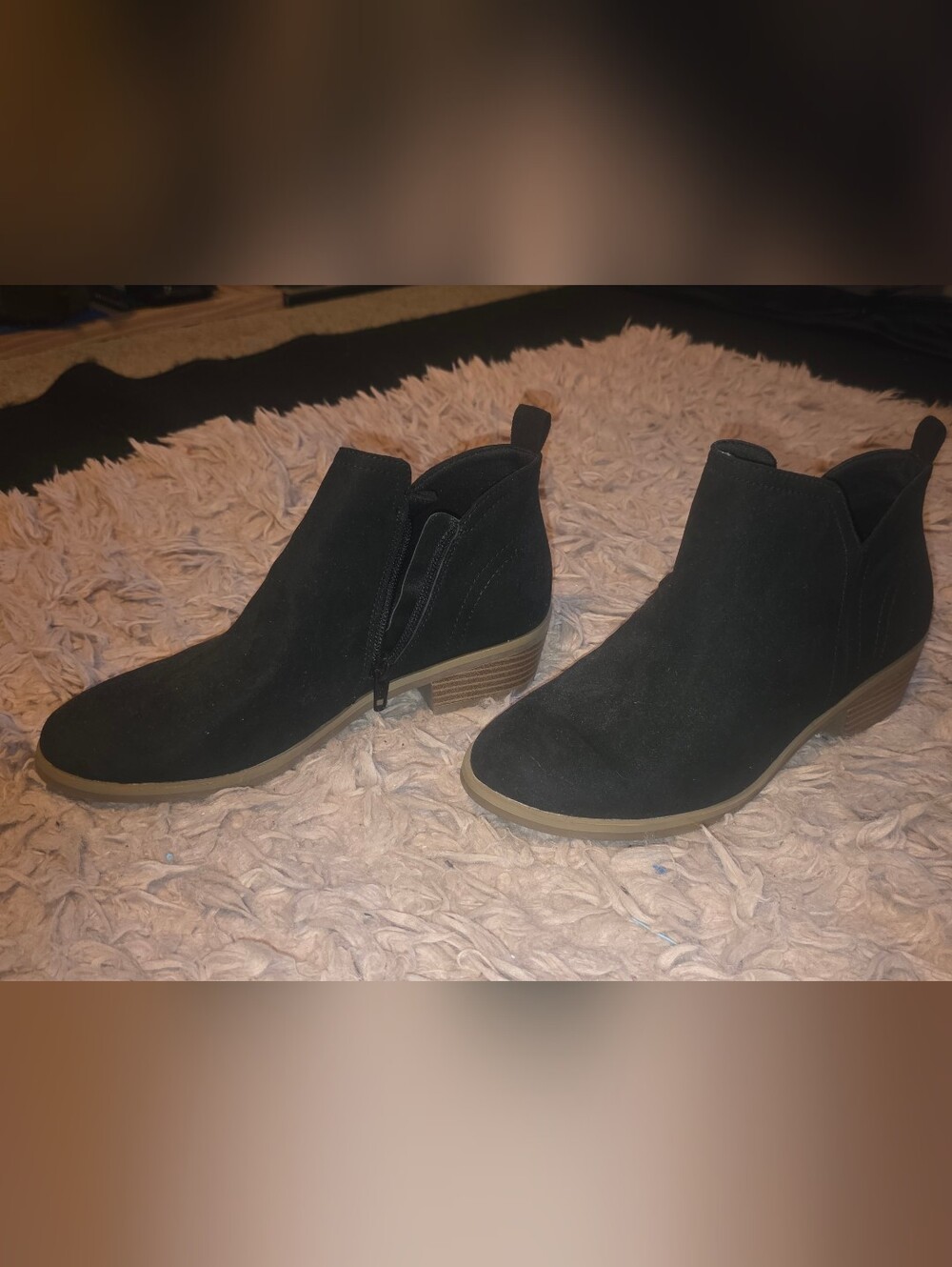 Black Suede Ankle Booties with Stacked Heel - Women